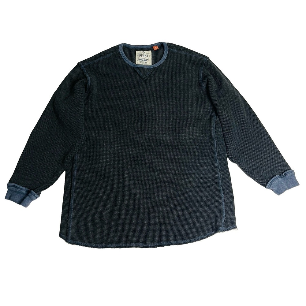 Tommy Bahama Men's XXL Fray Hem Waffle Knit Thermal Pullover Blue